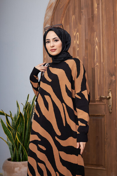Neways - 8035-Zebra Triko Tunik Siyah - Camel