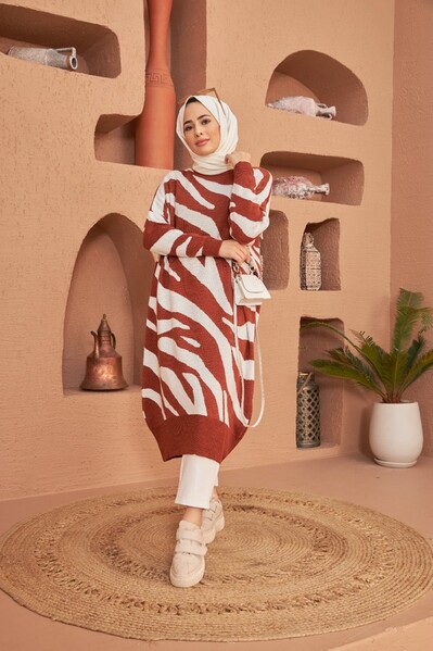 Neways - 8035-Zebra Triko Tunik Taba - Ekru