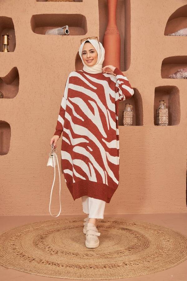 8035-Zebra Triko Tunik Taba - Ekru