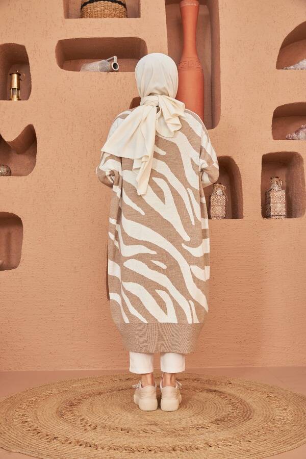 8035-Zebra Triko Tunik Vizon - Ekru