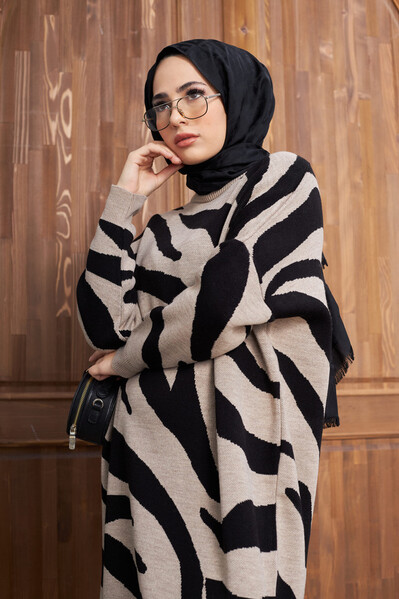 Neways - 8035-Zebra Triko Tunik Vizon - Siyah